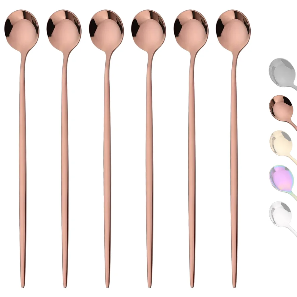 Gold Cutlery Flatware - 6-częściowa łyżka do lodu z długim