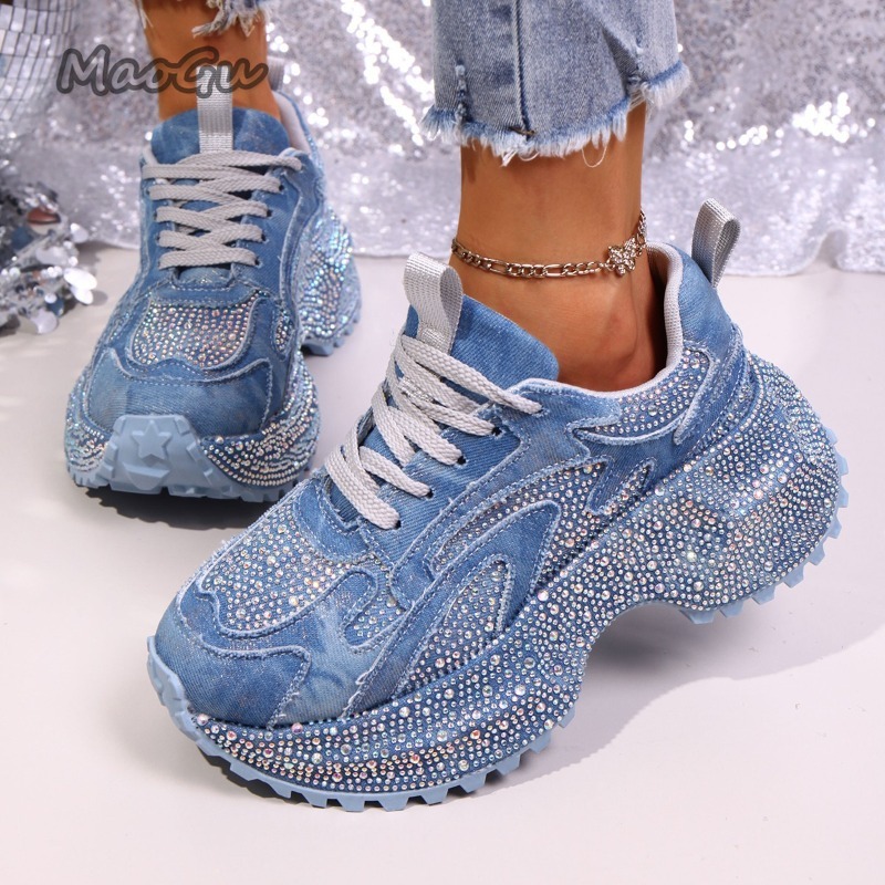 Luxury Lifestyle Shoes - Modne sneakersy damskie z dżetami, gruba