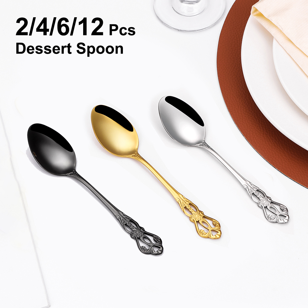 Gold Cutlery Flatware - 2/4/6/12 sztuk złote łyżki deserowe sztućce
