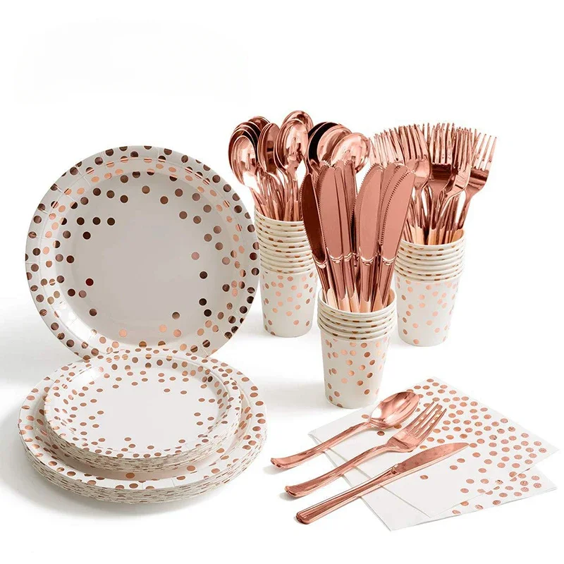 Różowe złote jednorazowe obrus – Gold Cutlery Flatware recenzja i cena